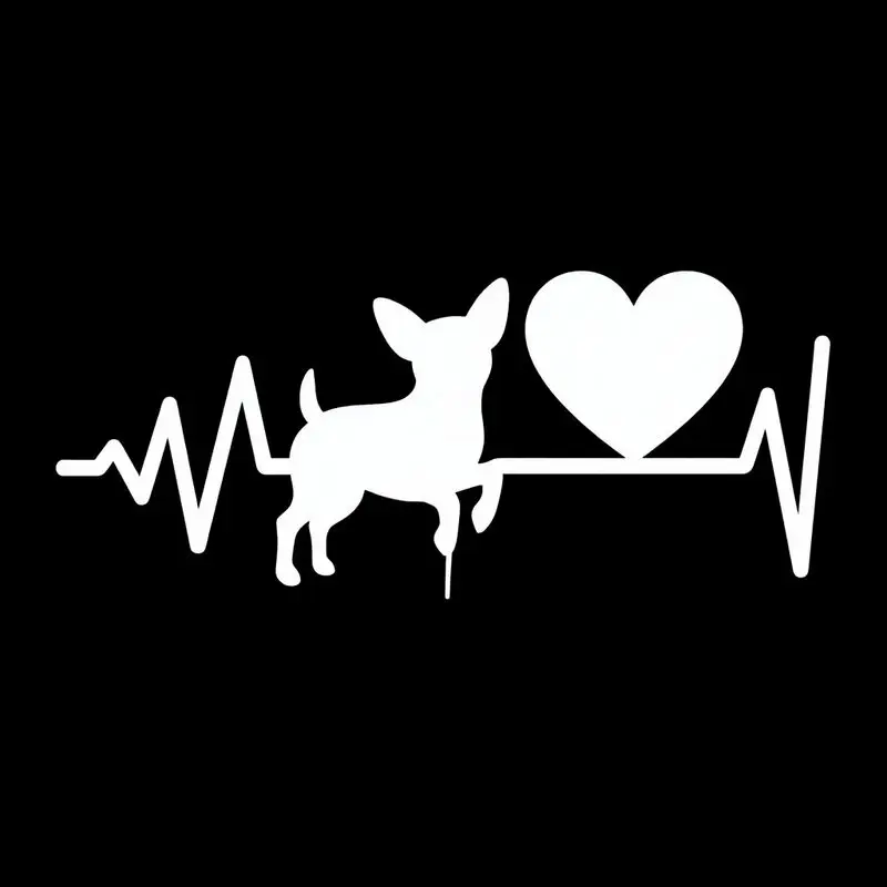 Chihuahua Silhouette Herzschlag-Aufkleber, schwarz-weißer, wasserfester Vinyl-Aufkleber für Autofenster, Laptop, Kunstdekoration