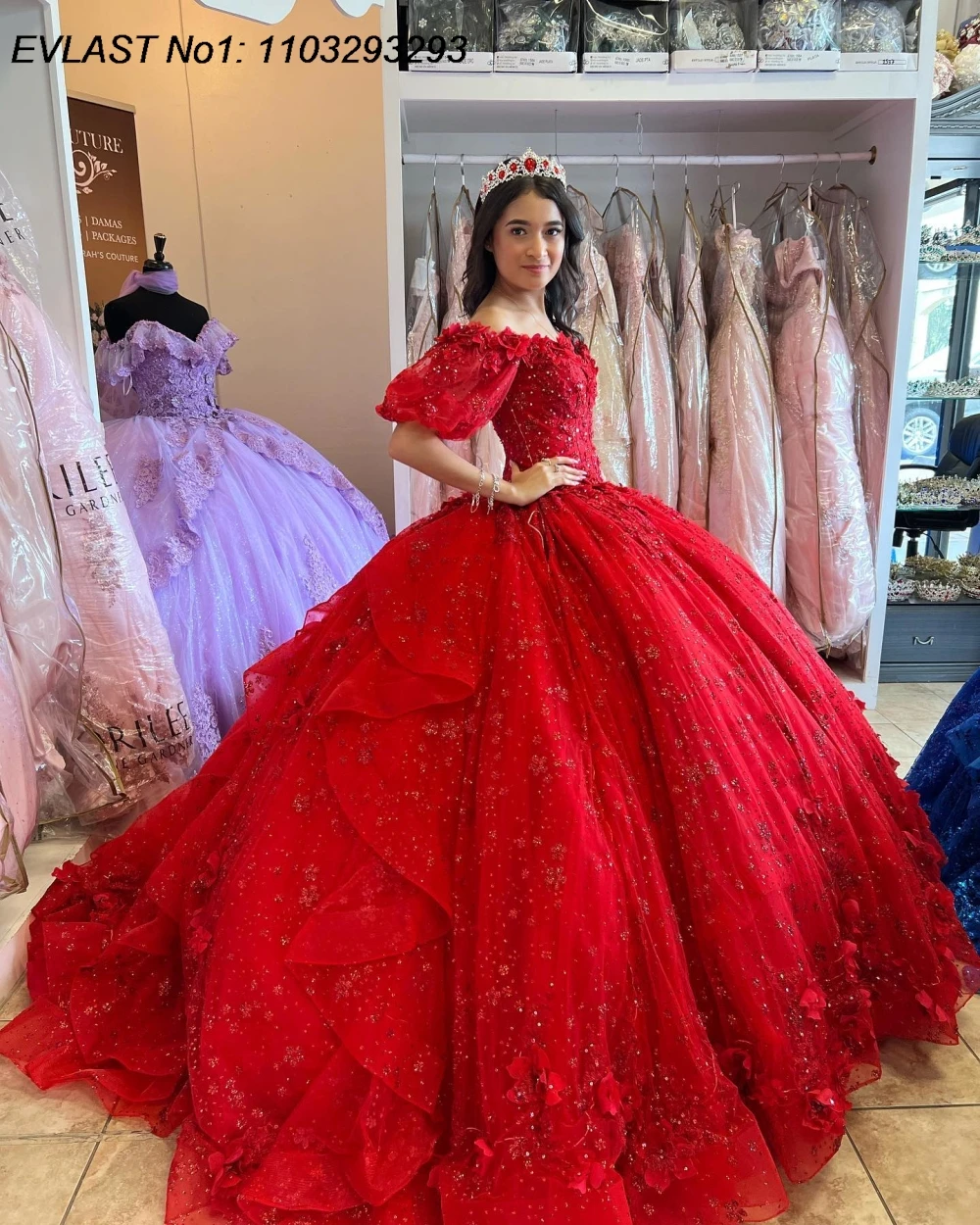 فستان Quinceanera مكسيكي أحمر مخصص من EVLAST فستان حفلة مزين بالدانتيل مطرز بالخرز مشد حلو 16 فيستدو دي 15 أنوس E1Q142