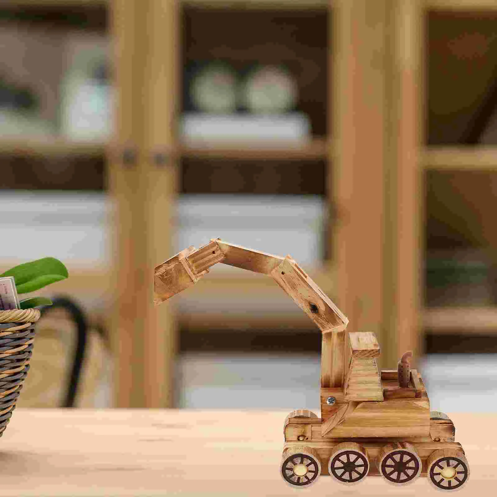 Girl Toys Wooden Excavator Small Engineering Vehicle Car Khaki Model Girls Cartoon Child