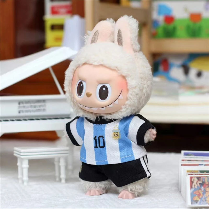 For Labubu Doll Clothes Football Team Uniform Hoodie T-Shirt Shorts Pants Canvas Shoes Clothing Set Sportswear Boy Toy Dollhouse