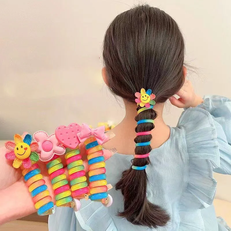 2pcs children Telephone Wire Shaped Ponytail Holder, Colorful Hair Tie, Fashion Girls Hair Bands