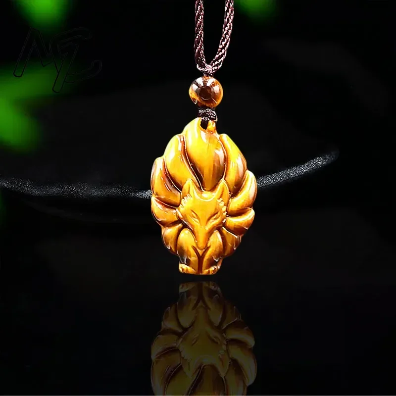 الطبيعية عين النمر تسعة الذيل الثعلب قلادة مجوهرات تميمة الهدايا الأحجار الكريمة منحوتة سحر قلادة الأزياء الصينية اليشم الجاديت