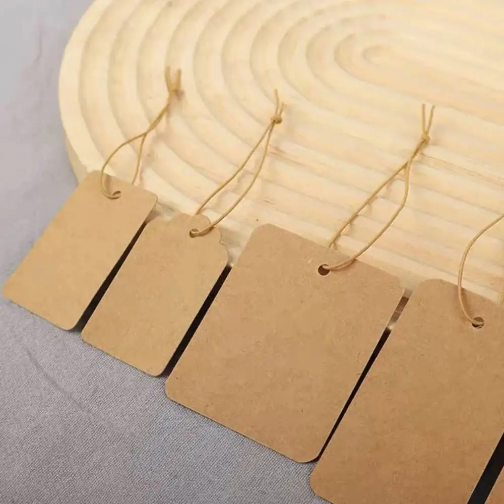 200 Stück leere Hangtags aus Kraftpapier mit elastischem Faden, Preisschilder für Schmuck – Detail 1