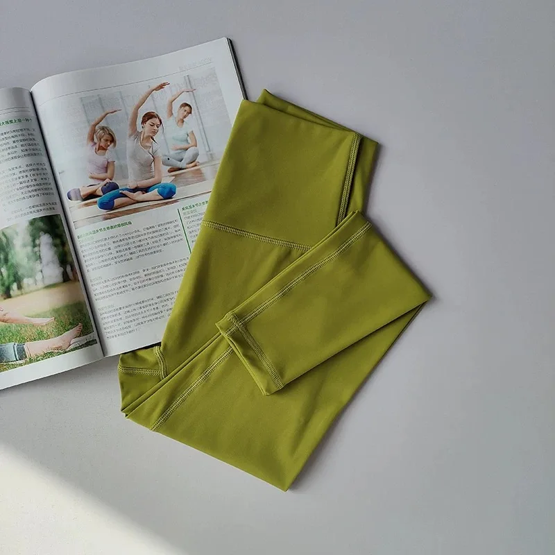 Damen-Yoga-Übungshose mit hoher Taille, eng anliegend, hohe Elastizität, Stulpenlinie, nacktes Gefühl, Hüftheben, Turnhose – Detail 10