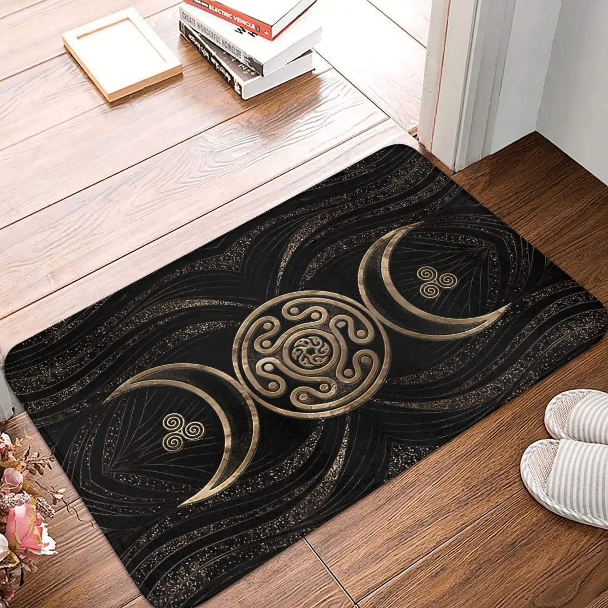 Triple Moon Art Bathroom Mat Hecate Wheel Doormat Flannel Carpet Balcony Rug Home Decoration