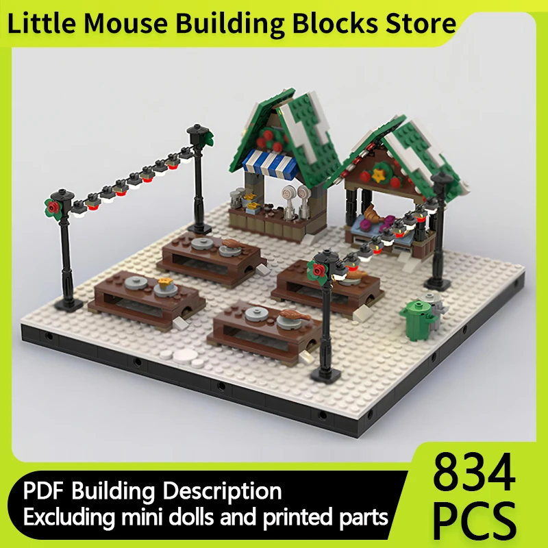 

City Street View Model MOC Building Bricks Christmas Food Festival Modular Technology Gifts Holiday Assemble Children Toys Suit