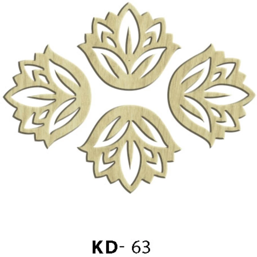 KD63 Flower Motif 4lü Wood Package Ornament, Hobby Wood Painting Ornament