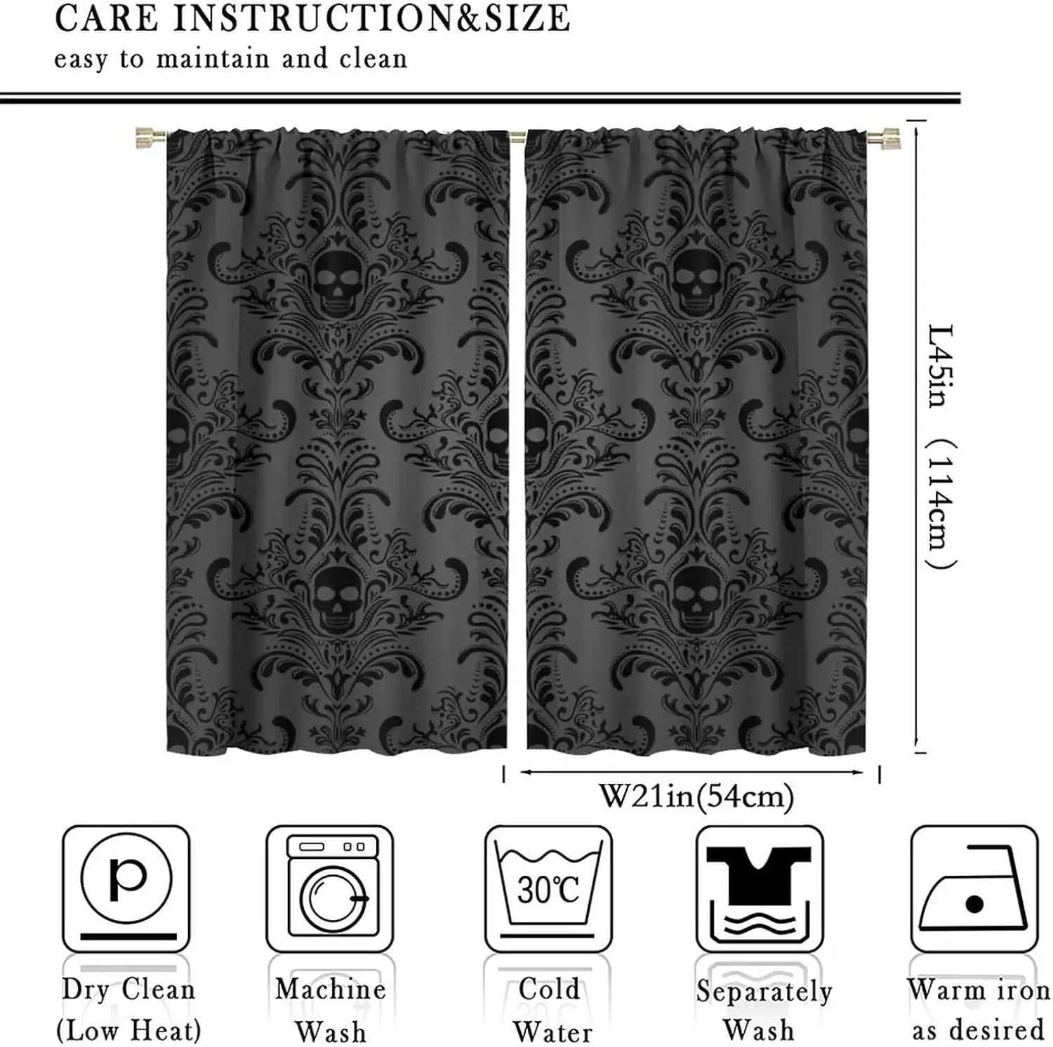 Skull Curtains, Wild Plants Mushrooms Flowers Retro Home Bedroom Living Room Window Treatments Curtains 42x45 Inch