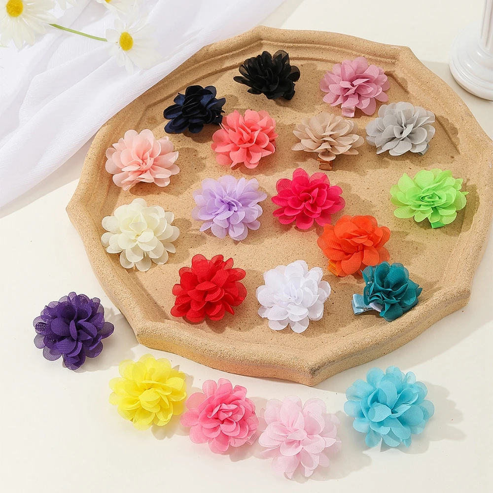 20pcs/lot Chiffon Flower Hair Clips 2inch Hair Bows Fully Lined Flowers Tiny Haipins for Girls Infants Toddlers Kids Women