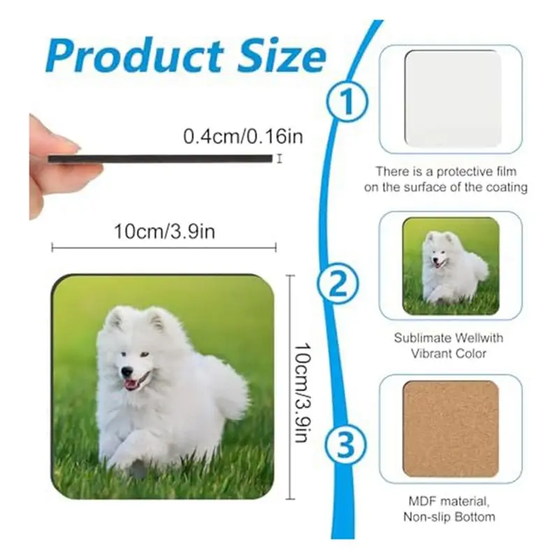 -[Retail TX] 24 PCS Sublimation Coasters Blank MDF Cork Backed Heat Transfer Coasters For DIY Painting Art Crafts, 3.9 X 3.9 Inc