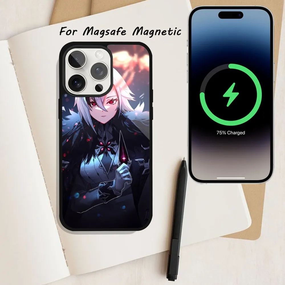 Game Genshin Impact Arlecchino Phone Case  For iPhone 15 12 13 14 11 Pro Plus Max Magsafe Magnetic Wireless Charging shell