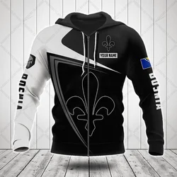Custom Name Bosnia Lily Symbol Zipper Hoodies Loose Unisex Oversize Sweatshirts Winter Casual Streetwear Tops Pullover