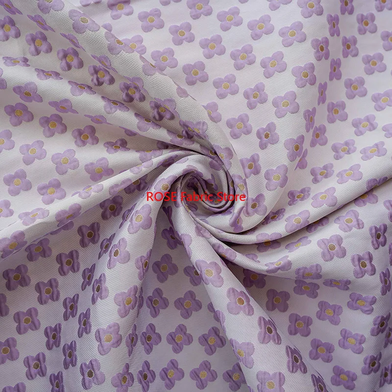 1 meter Purple Four Leaf Flower Embossed Yarn Dyed Jacquard Fabric Spring Autumn Women's Simple Dress Diy Sewing Fabric