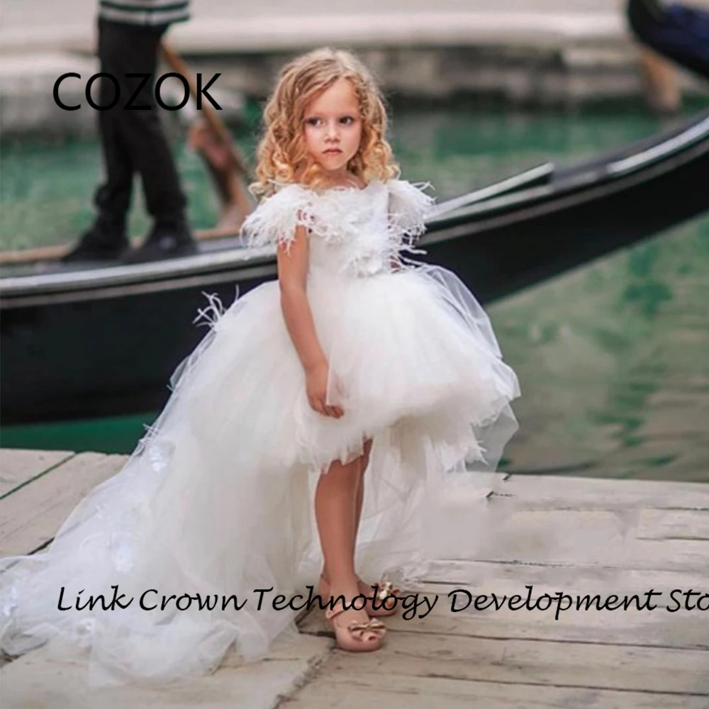 

COZOK Scoop Flower Girls Dresses with Tiered Soft Tulle Sleeveless Wedding Party Dresses 2024 Summer New فلور فتاة اللباس New