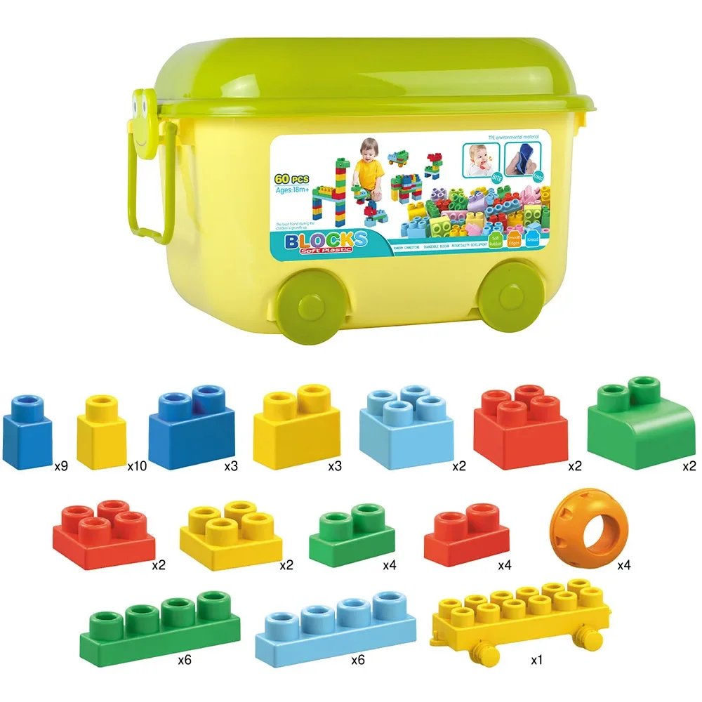 40PCS/60PCS Building Blocks Gift Box Soft Plastic Building Blocks Parent-child Early Learning Toys 527552