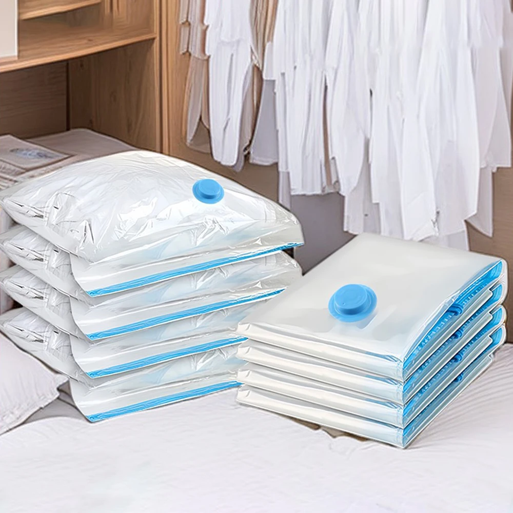 Bolsa de compresión al vacío engrosada para ropa y edredones del hogar, organizador con extracción de aire para ahorrar espacio, con bomba manual.