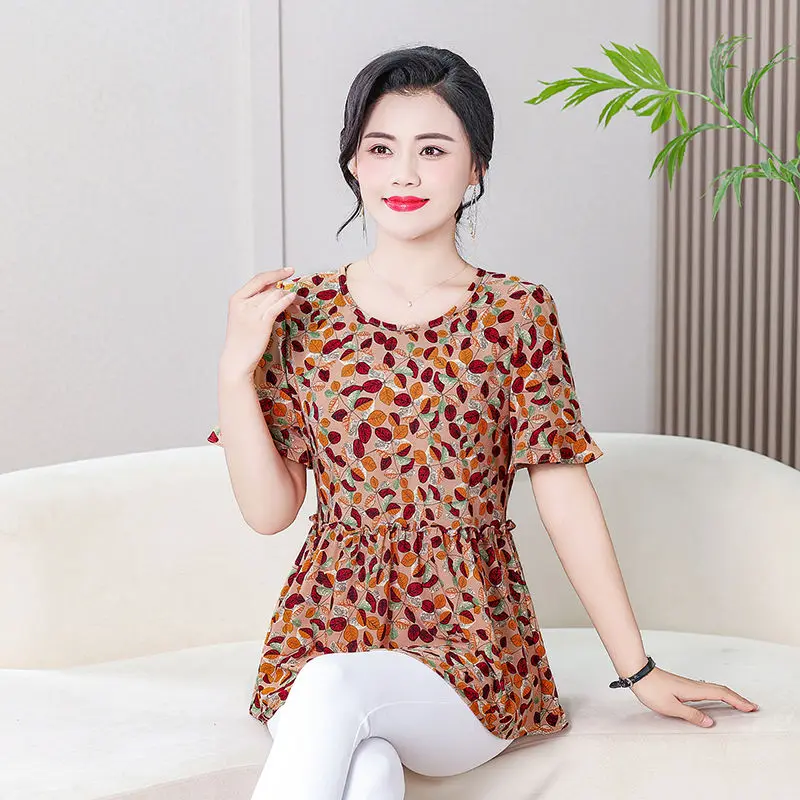 Fashion T-shirt Waist-closing Thin Women's Belly-covering Top