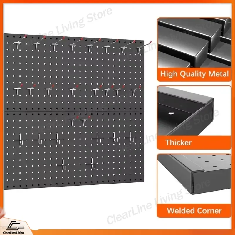 2Pcs Modular Metal Pegboard Wall Mount System Panels for Garage Workshop Tool Storage Rack Space Saving Organizers