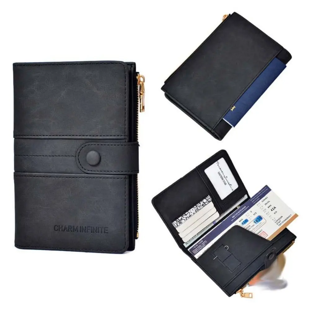 

PU Leather Anti-theft Passport Holder Airplane Check-in Multifunctional Certificate Storage Bag Letter Card Case Passport Clip