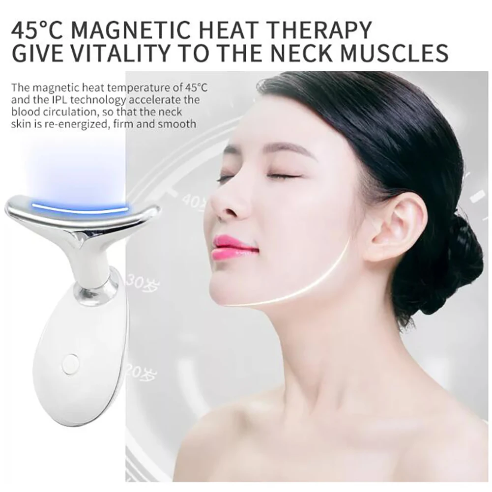 Face Neck Massager LED Photon Therapy Skin Tighten Massage Reduce Double Chin Anti Wrinkle Remove Beauty Device