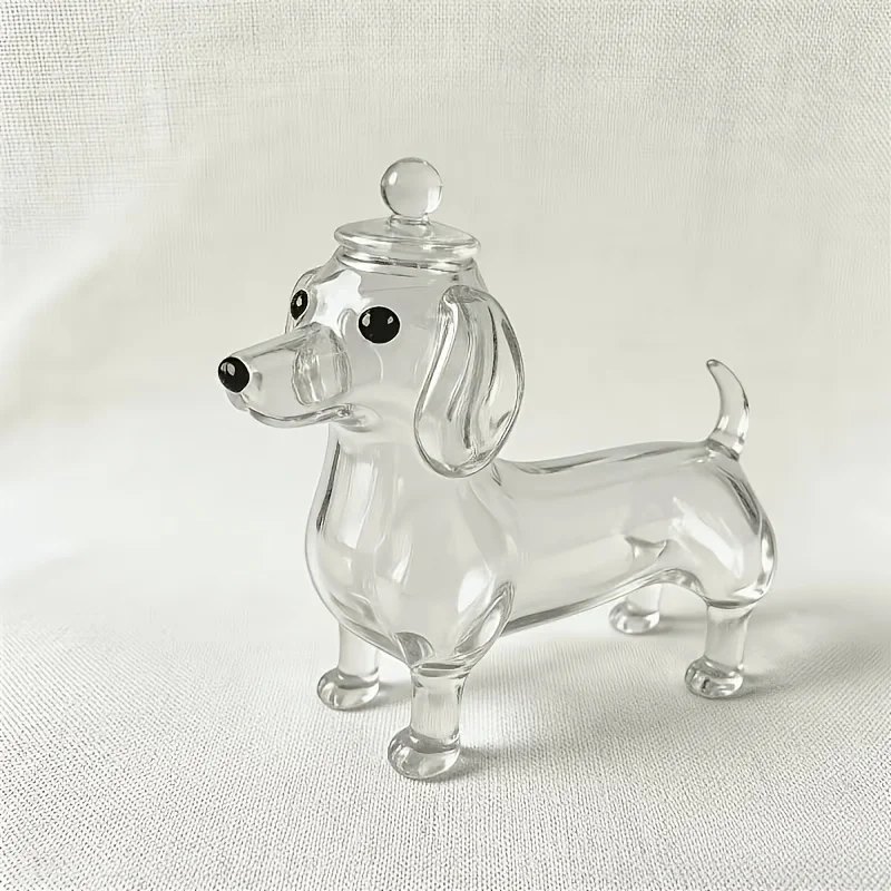 Handmade Dachshund and French Bulldog Clamshell Sealed Glass Jar, Cute Puppy Snack Storage Tank, Moisture-Proof and Hand-Washable, Kitchen Countertop Decoration, Ideal Gift for Pet Lovers, and Dachshund-Themed Decorative Ornament