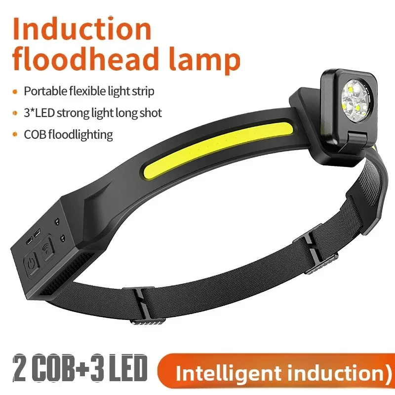 ZHAOZHANGX COB Silicone Multi-functional Inductive Headlamp Outdoor Dual-Source USB Rechargeable Night Running Headlamp