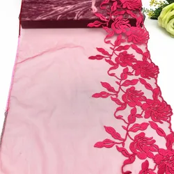 3y/lot Width 25cm Pink Red Non-Elastic Embroidery Lace Trim Clothing Accessories Dress Sewing Applique Costume Lace Wedding