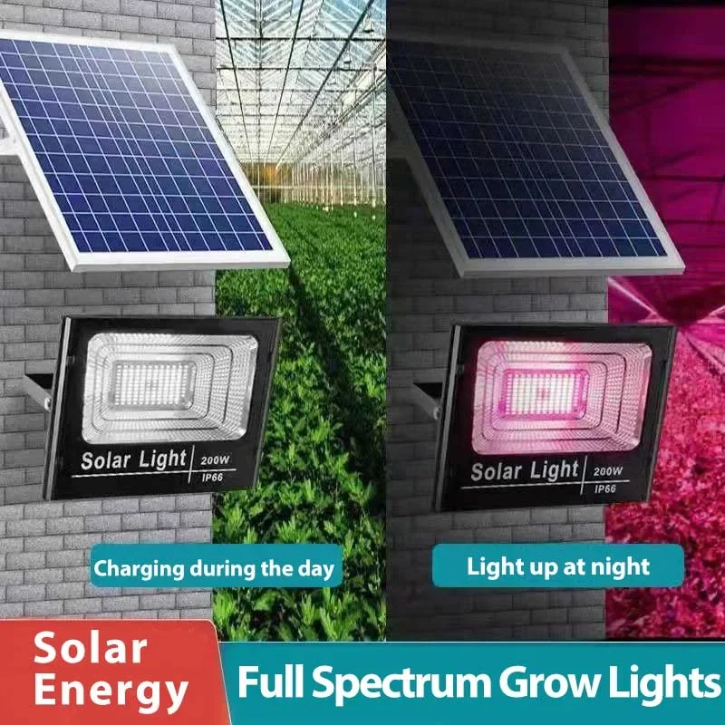 Solar Powered LED Grow Light Full Spectrum Floodlight Plant Grow Light with remote Waterproof Phytolamp Indoor Outdoor Plants