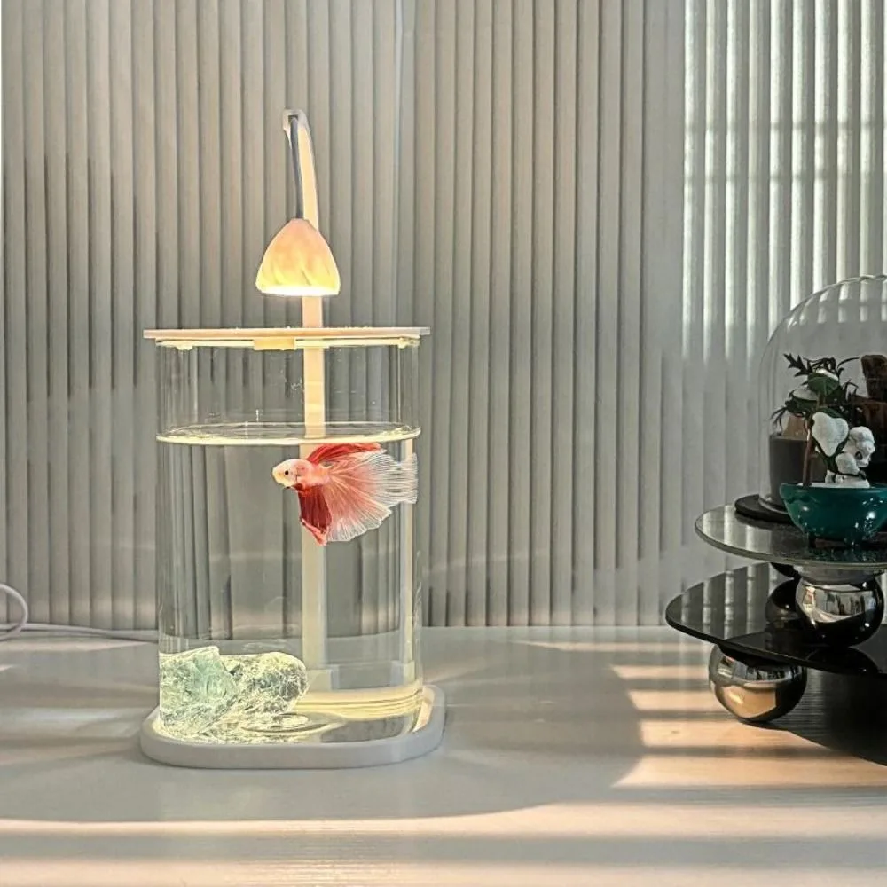 

High Transparency Acrylic Landscape Fish Tank Shatterproof with Lid Goldfish Tank LED Light Mini Desktop Fish Tank for Kids