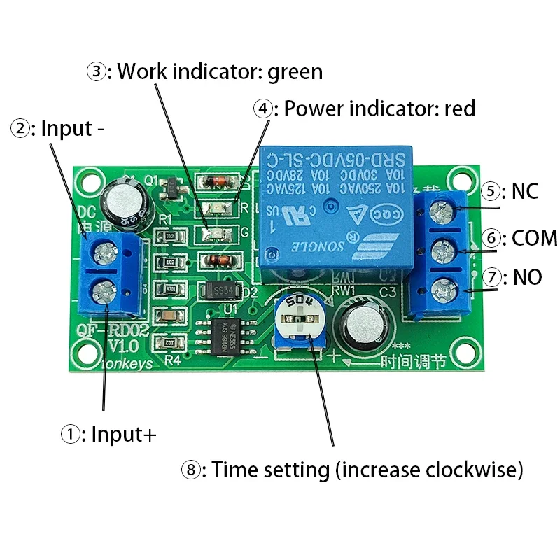

NE555 Time Delay Relay Module DC5V12V24V Adjustatle 5s 60s 240s Turn OFF Relay Switch Module