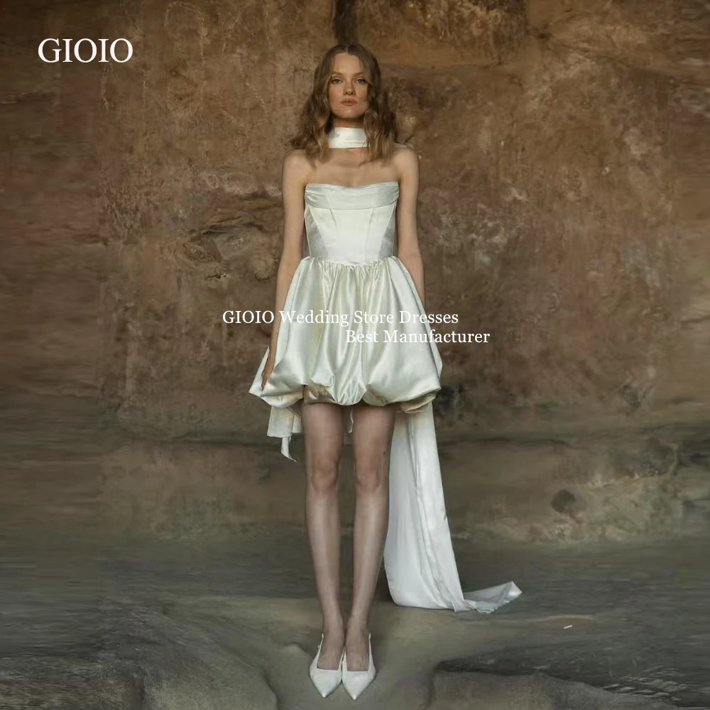 

GIOIO Unique Modern Strapless Satin Short Dress Wedding Gown High End Wedding Party Dress 2025Customized Bridal GownBride Gown