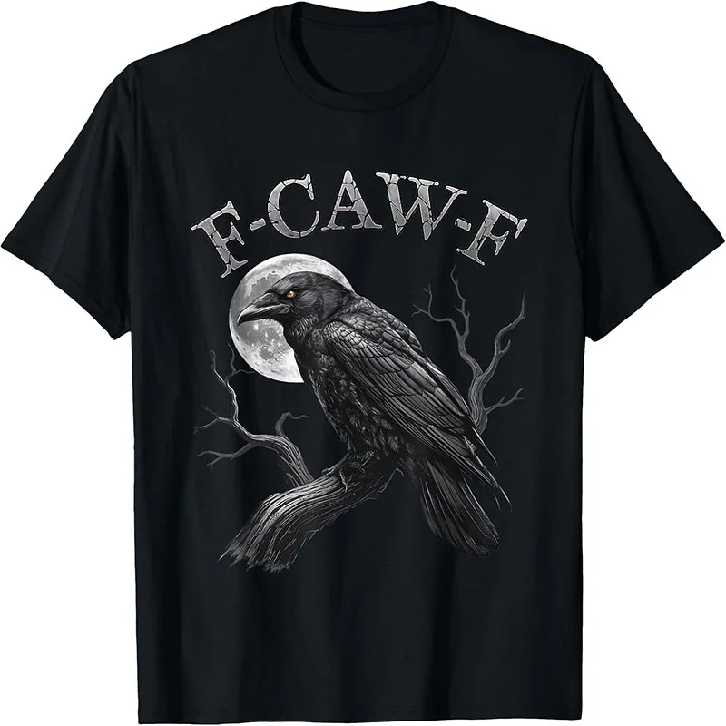 F-CAW-F Funny Crow Raven Full Moon Gothic Graphic T-Shirt Dark Humor Bird Meme Tee