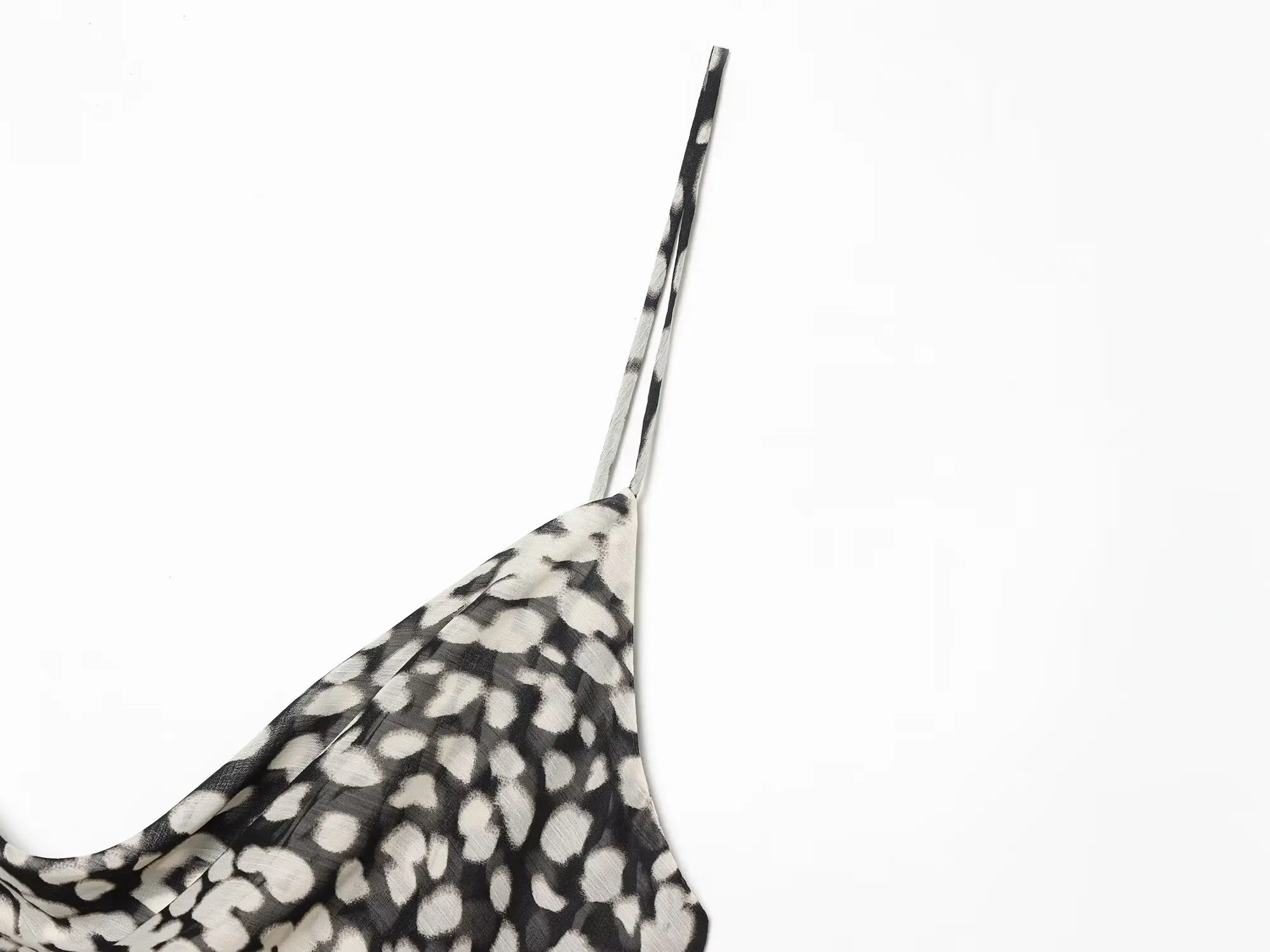TFMLN Damen-Trägerkleid, ärmellos, bedrucktes Kleid, Sommerkleid aus Tüll, rückenfrei, asymmetrisches Kleid mit Rüschen, modisch, elegant, Partykleidung – Detail 5