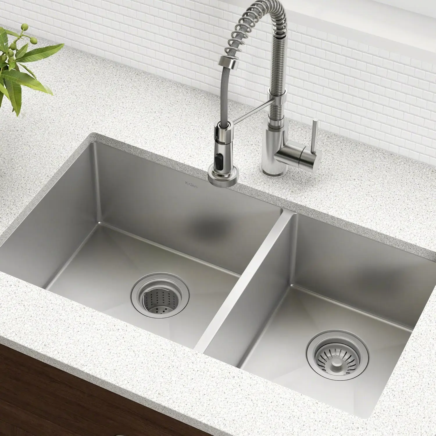 Standard PRO 33-Inch 16 Gauge Undermount 60/40 Double Bowl Stainless Steel Kitchen Sink,