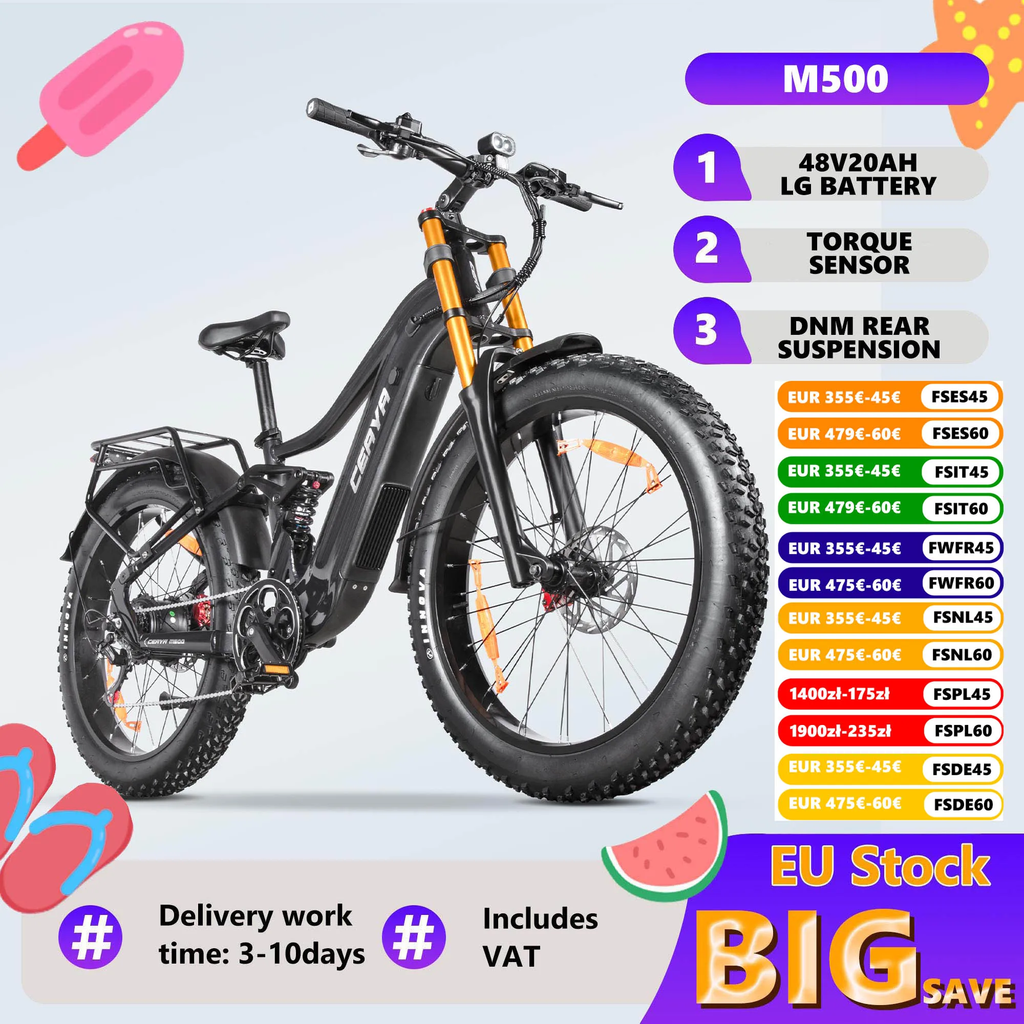 CEAYA M500 Elektrofahrrad mit Drehmomentsensor, Elektro-Mountainbike, 48V 20AH Akku, E-Bike, 26 Zoll, Elektrofahrrad für Erwachsene, hydraulische Bremse, Fatbike mit Bremslicht, Reichweite 100 km