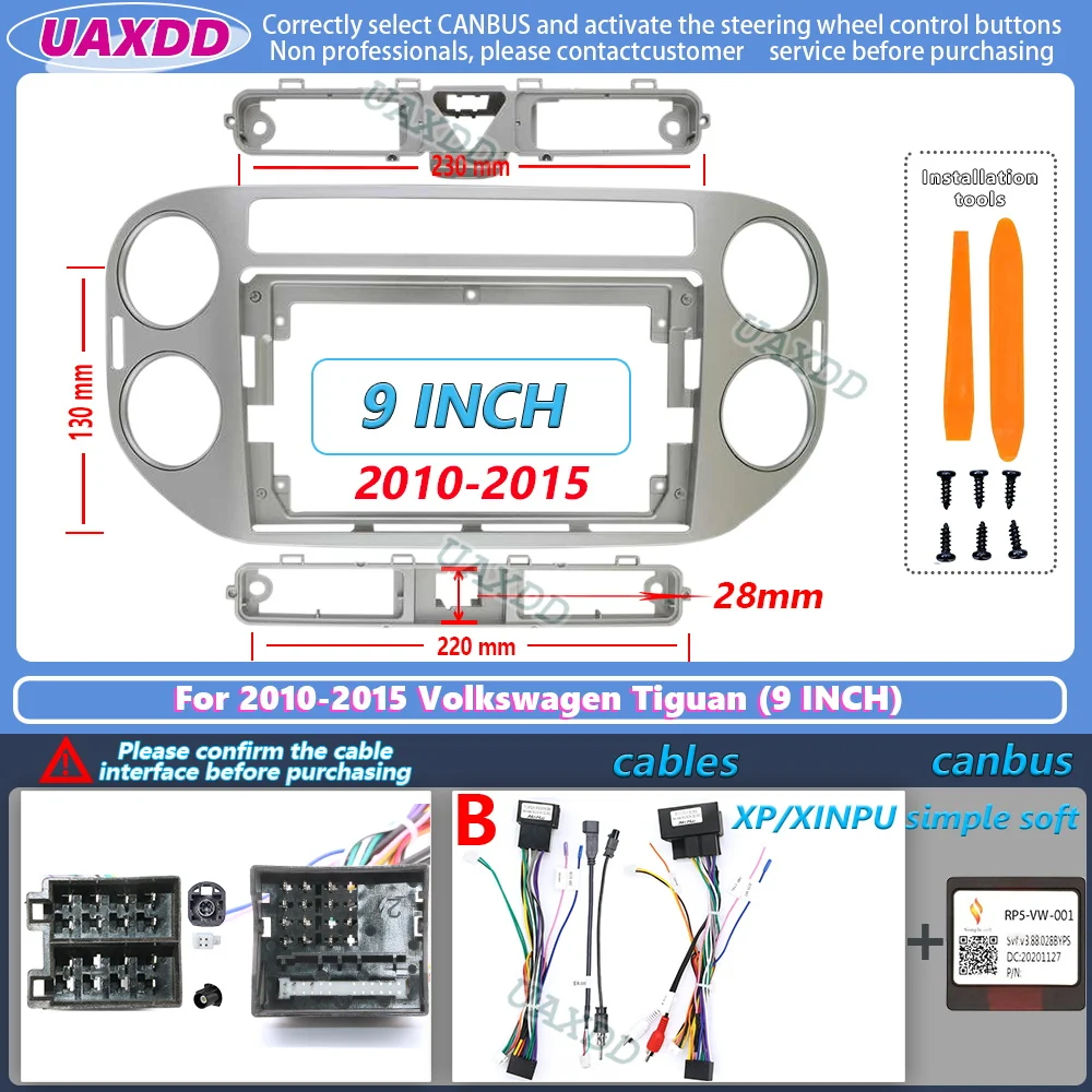 Für 2010-2015 VW Tiguan 9-Zoll Deutsche Version 2 Din Auto-Innenausstattung Stereo-Radio Android-Rahmen Kabel Video-Kabelbaum Adapter-Kit Panel – Detail 3