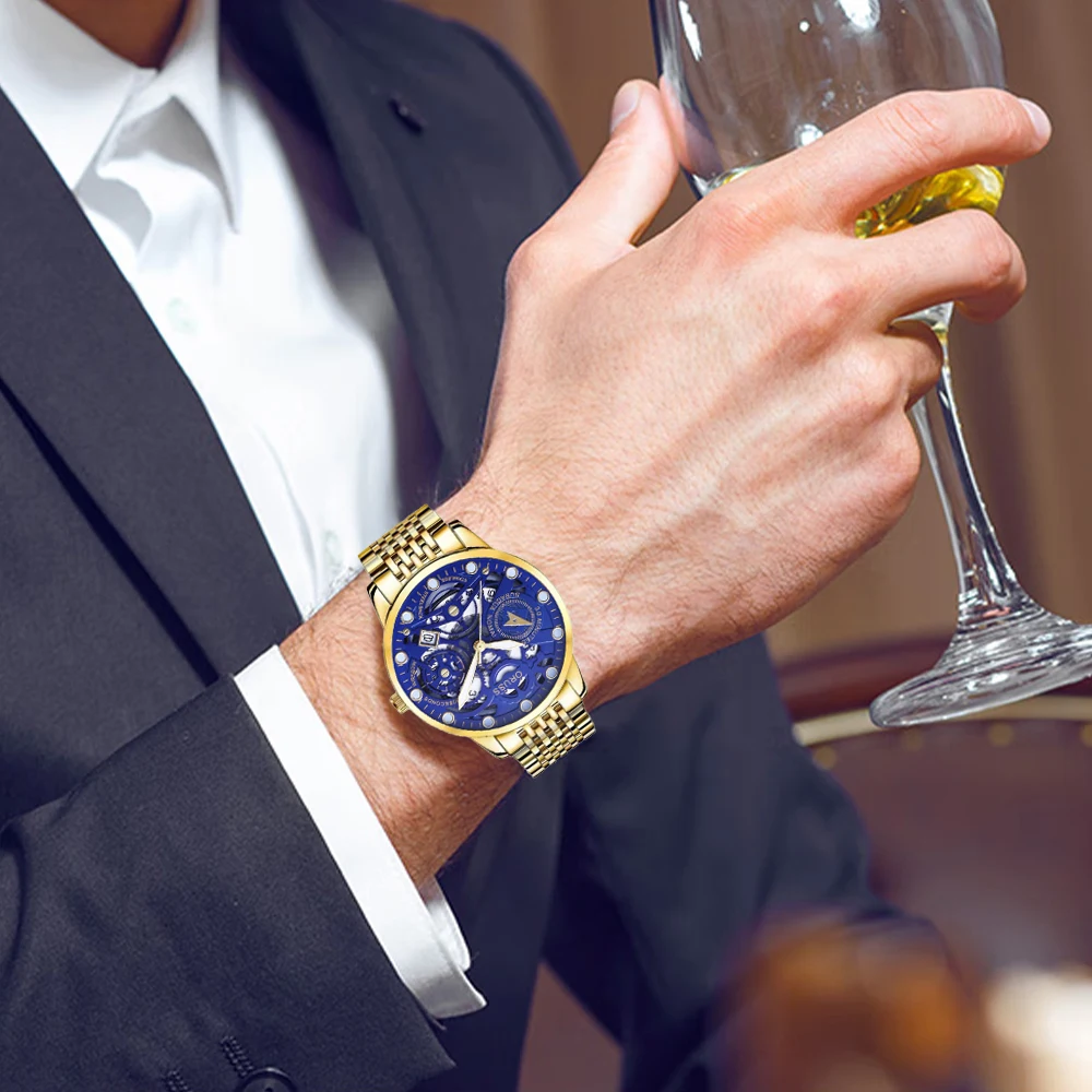 ORUSS оригинальные элитные роскошные мужские часы светящиеся часы для мужчин часы модные наручные часы из нержавеющей стали водонепроницаемые кварцевые