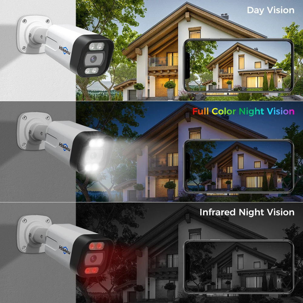 Hiseeu 4K 8MP H.265 POE IP Camera Outdoor Onvif Bullet CCTV Home Audio 5MP Color Night Vision Security Camera for POE NVR