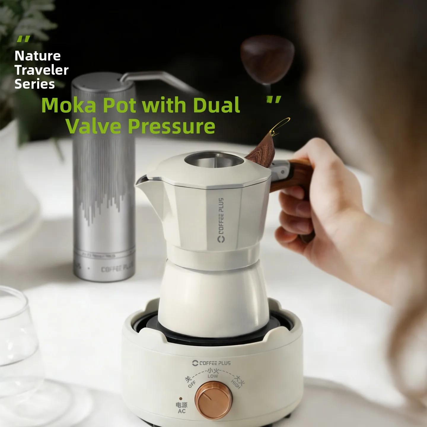 

CoffeePlus Dual Valve Moka Pot Coffee er Small Italian Extraction Coffee hine Hand-Poured Coffee Set Aluminum Alloy Mat...