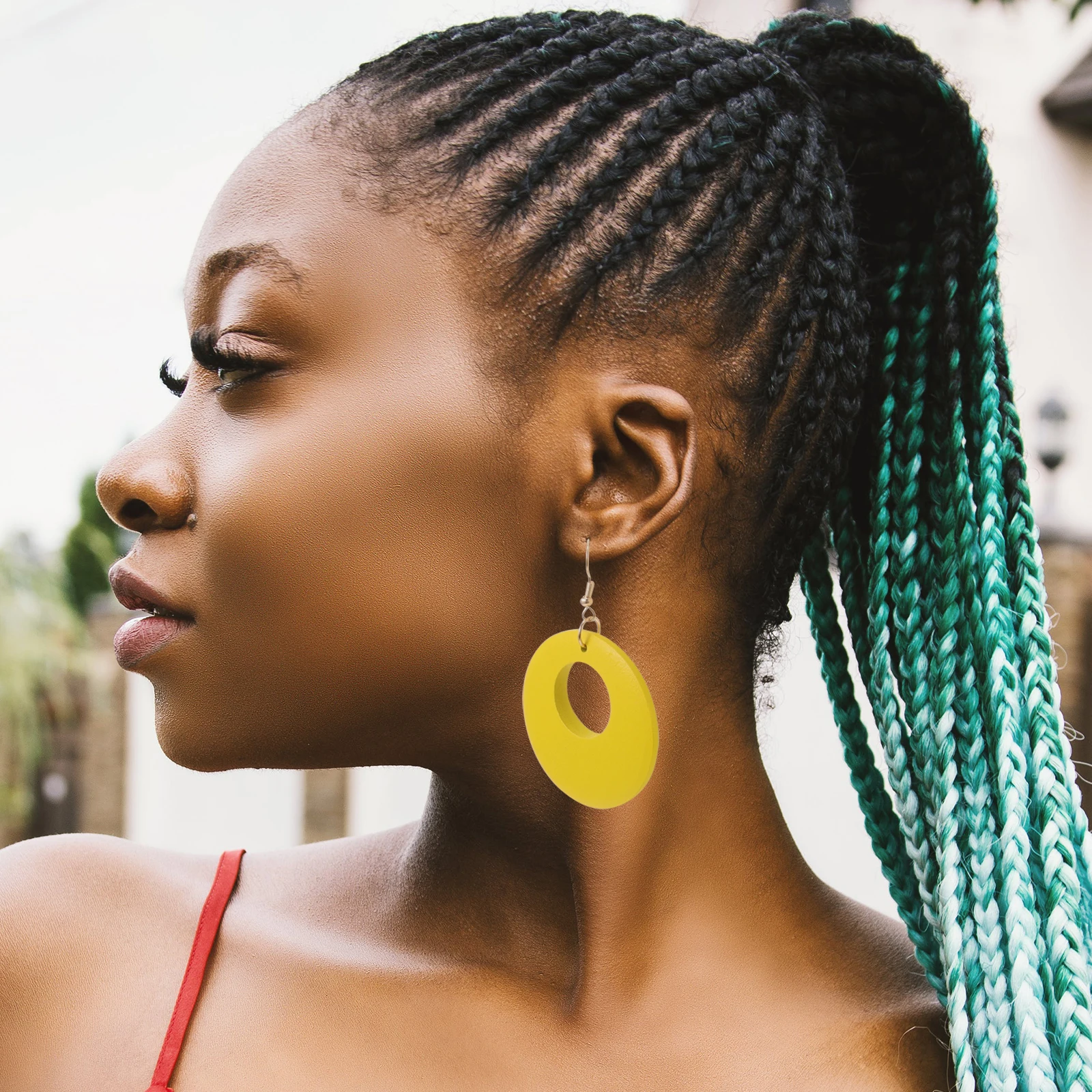 

Wood Earrings Lightweight Retro Teardrop Dangle Yellow Hoop Vintage Large Round Hoop Earrings Trendy Geometric Design Party