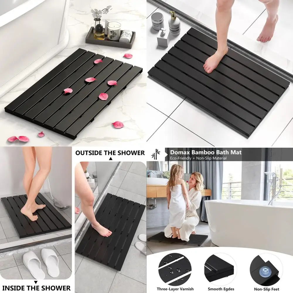 

Non-Slip Waterproof Large Bamboo Shower Mat for Indoor/Outdoor Use (Black, 31.3x18.1x1.5 Inches)