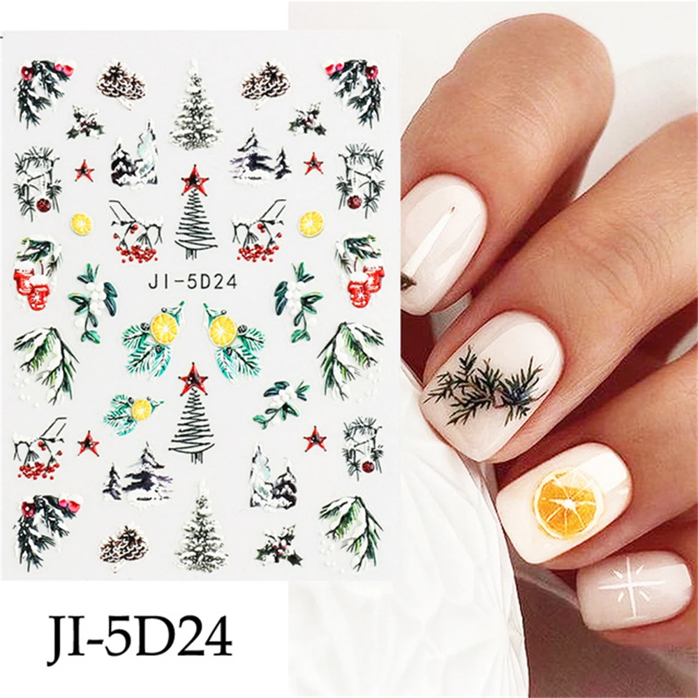 5d Embossed Christmas Nail Stickers Lasting Charming Nail Art Stickers Christmas Manicure Red Santa Nail Decal Embossed Design