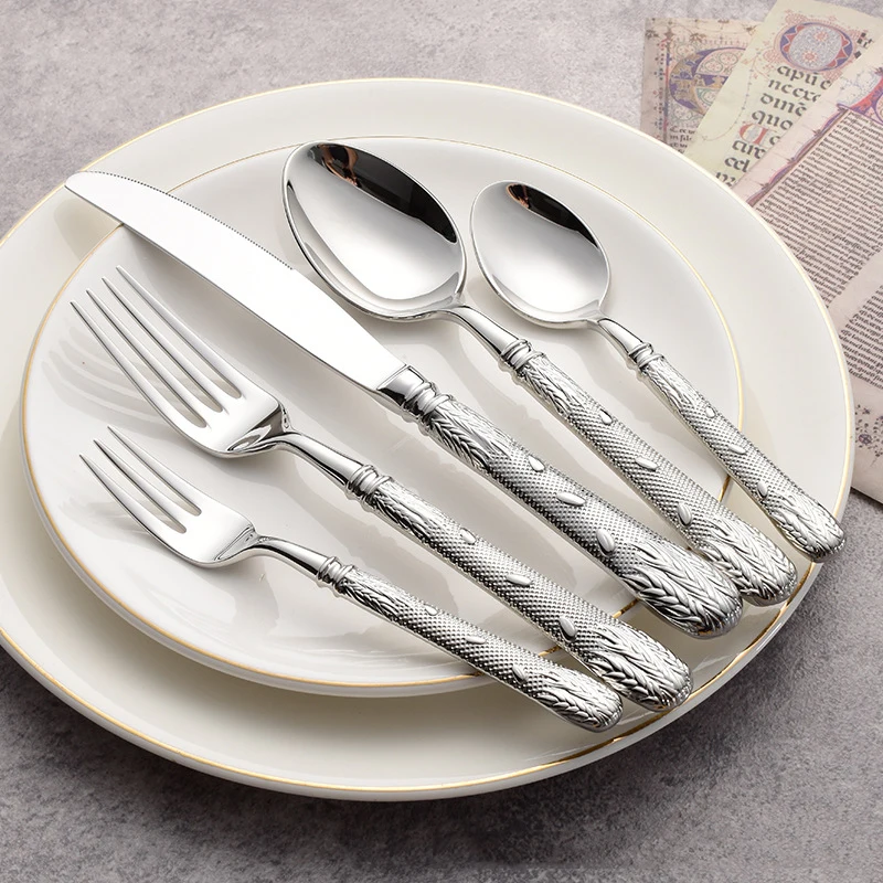 Luxury Stainless Steel Cutlery Flatware Set Wheat Handle Steak Knife Fork Spoon Tableware Dishwasher Safe 18/10 5Pcs