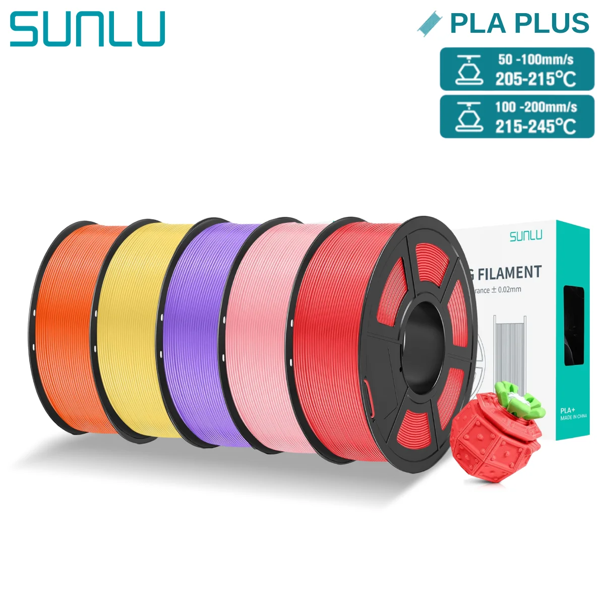 SUNLU 5KG Pla Plus 3D Filament PLA+ 1,75 mm schludno nawijany Dobra wytrzymałość Kolorowe włókna do drukarek do materiałów drukarskich FDM 3D