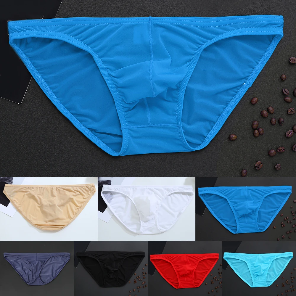 

Sleep Bottoms Hot Men's Sexy Lingerie Ice Silk Skinny Briefs Comfy Breathable Panties Low Waist Underwear Gay Sissy Pouch Trunks