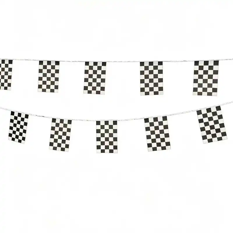 

14x21cm Auto Race Checkered Flag F1 Sport Car Match Black White Chequered Printed Bunting Flags with Hanging String for Events