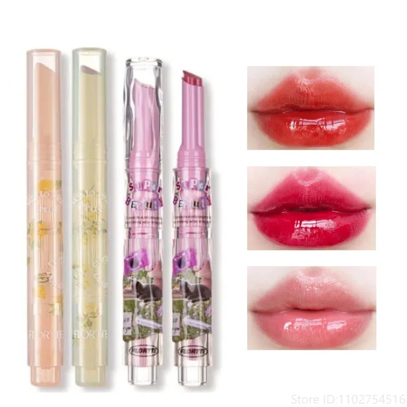 FLORTTE brillo de labios sólido agua brillo claro lápiz labial espejo rosa esmalte de labios gelatina hidratante tinte de labios cosméticos maquillaje