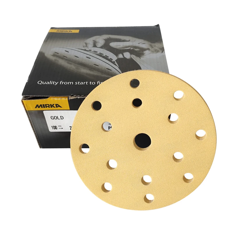 100 Pieces MIRKA6 Inch 15 Well Dry Sandpaper Automotive Putty Polished Flocking Self-adhesive Disc Abrasive 150mm