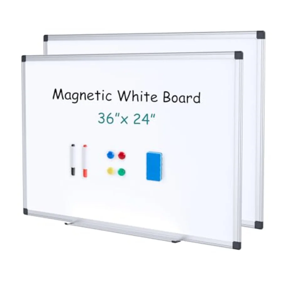 

Magnetic Board, Dry Erase Board for Wall 36" x 24", board with 1 Dry Eraser and 2 Multicolor Markers and 4 Magnetic Pins, Alumi