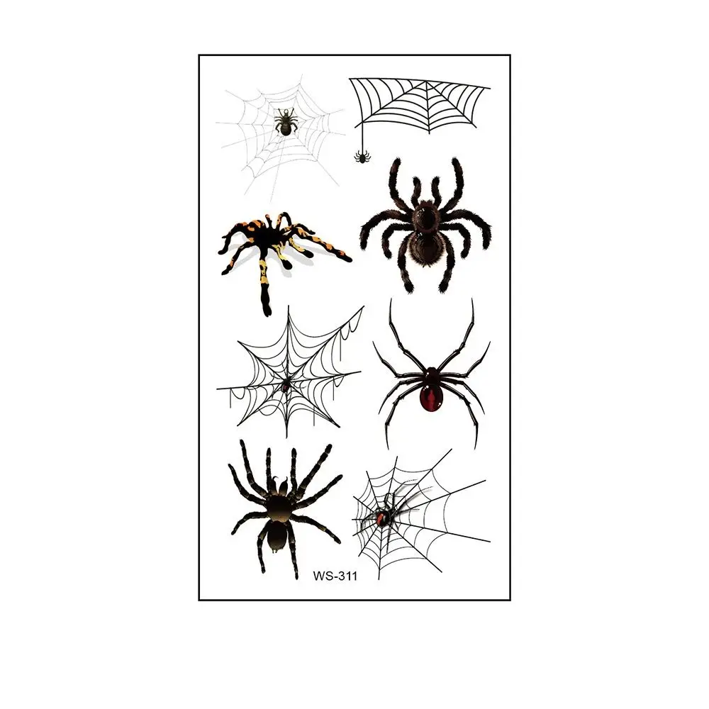 40Sheets Cosplay Props Spider Temporary Tattoos DIY Waterproof Body Art Stickers Scary Lifelike Face Patch Holiday Party